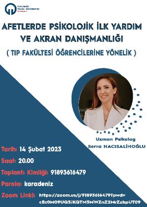 Afetlerde Psikolojik İlk Yardım ve Akran  Danışmanlığı