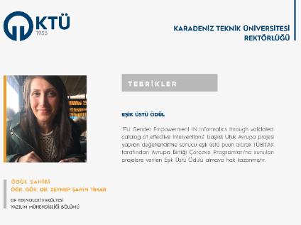 Öğr. Gör. Dr. Zeynep ŞAHİN TİMAR'a Eşik Üstü Ödül 