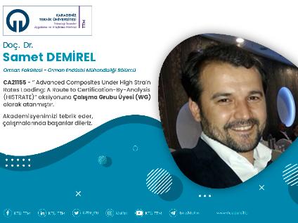 Doç.Dr. Samet DEMİREL COST Programına Çalışma Grubu Üyesi (WG) Olarak Atandı