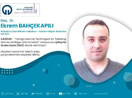 Doç. Dr. Ekrem BAHÇEKAPILI COST Programına Çalışma Grubu Üyesi (WG) Olarak Atandı