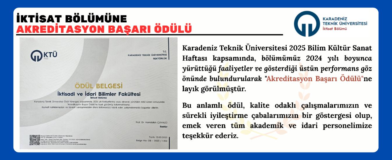 İktisat Bölümüne Ödül