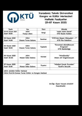 01-07 Kasım 2021 Haftalık Kültürel Faaliyetler