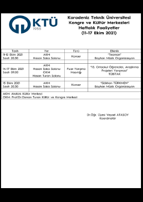 11-17 Ekim 2021 Haftalık Kültürel Faaliyetler