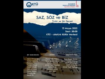 'Saz Söz ve Biz' Türkü ve Şiir Gecesi