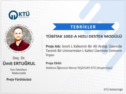 Doç. Dr. Ümit ERTUĞRUL'a TÜBİTAK Proje Desteği