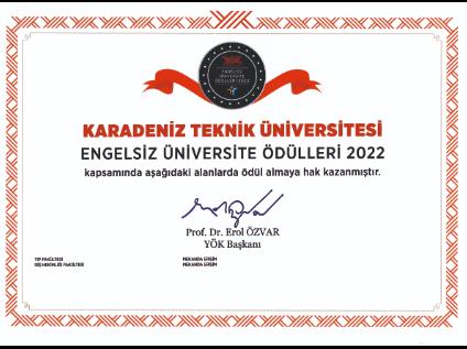 KTÜ 2022 Yılı Engelsiz Üniversite Ödülleri'nde İki Turuncu Bayrak ile Ödüllendirildi