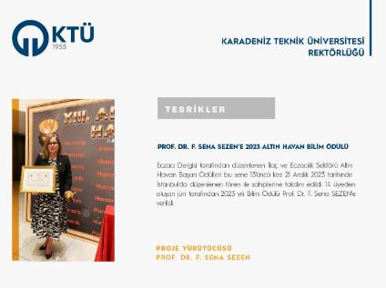 Prof. Dr. F. Sena SEZEN'e 2023 Altın Havan Bilim Ödülü